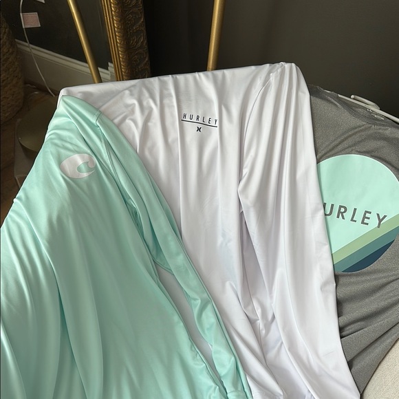 Costa(s)+Hurley(m)upf sun Long Sleeve Shirts in White, Mint and grey bundle of 3 - Picture 1 of 4